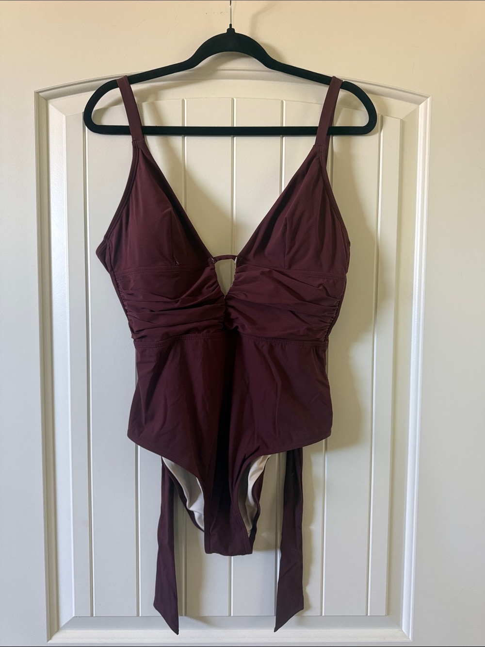 Burgundy One-Piece Swimsuit with Tummy Ruching